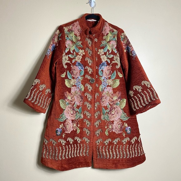 Soft Surroundings Abruzzo Swing Floral Tapestry Jacket in Red Cardinal - Picture 3 of 16
